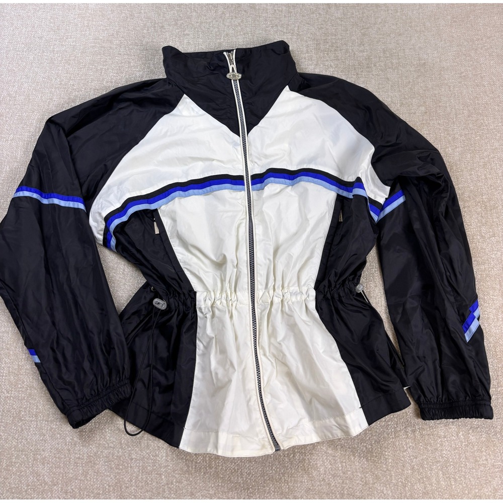 Vintage Starter Womens XL Colorblock Windbreaker Jacket Black White Blue Zip Up